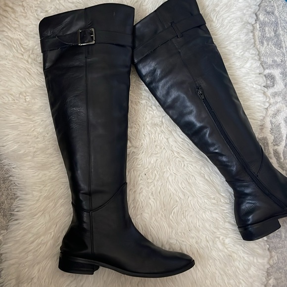LAMICA OVER-THE-KNEE Genuine Leather Black BOOTS WITH STRAP WIDE CALF - Picture 2 of 12